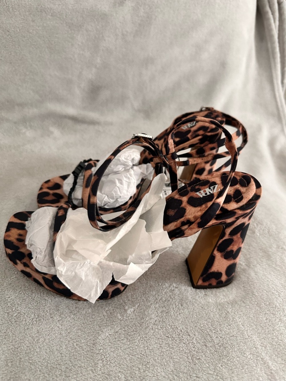 ZARA Leopard Print Block Heel Sandals - Women Size 7 1/2 - Picture 2 of 5
